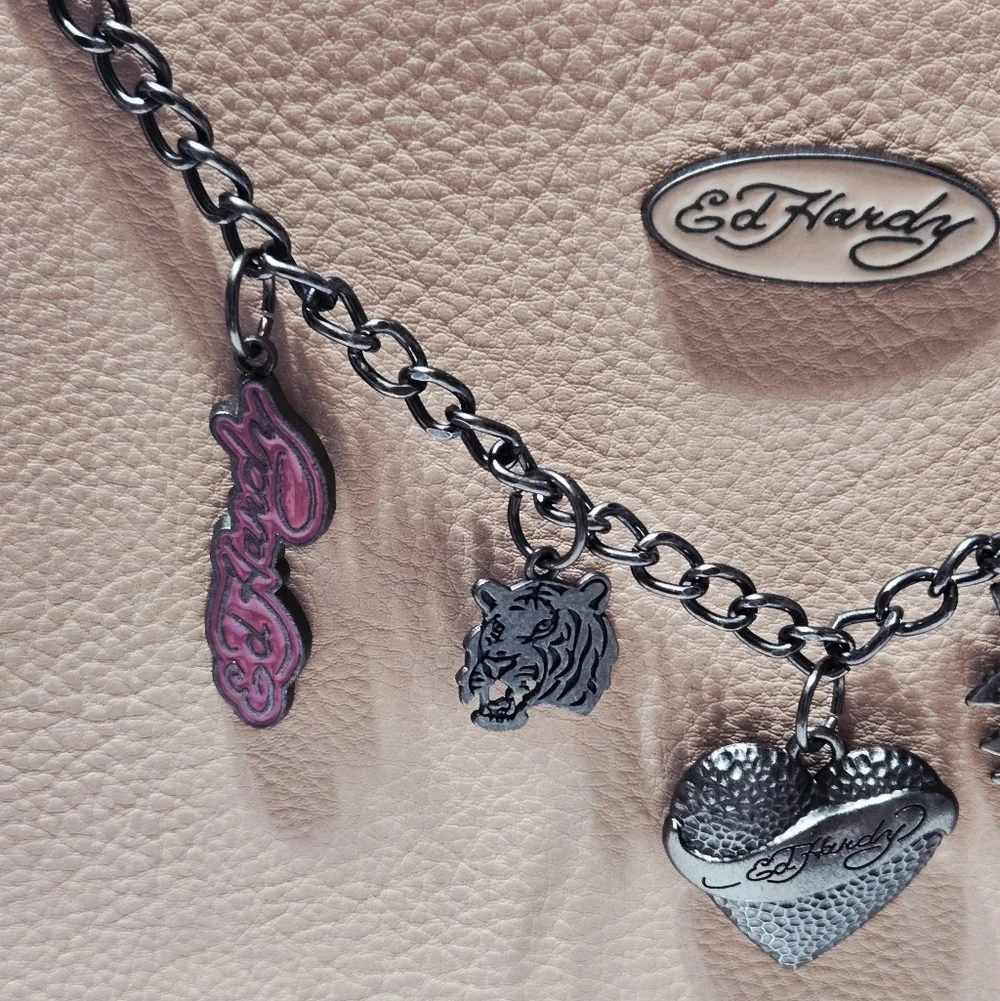 NEW Ed Hardy Satchel Lite Pink Handbag with Charms 10.5"x8.5"x4" - Picture 6 of 8